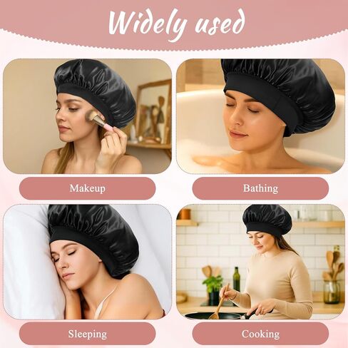 12 PCS Bonnet,Satin Bonnets,Silk Bonnets,Silky Hair Bonnet for Sleeping,Elastic Wide Band Silk Sleep Cap,for Women Men Natural Curly Dreadlock Braid Hair-Black in Kuwait