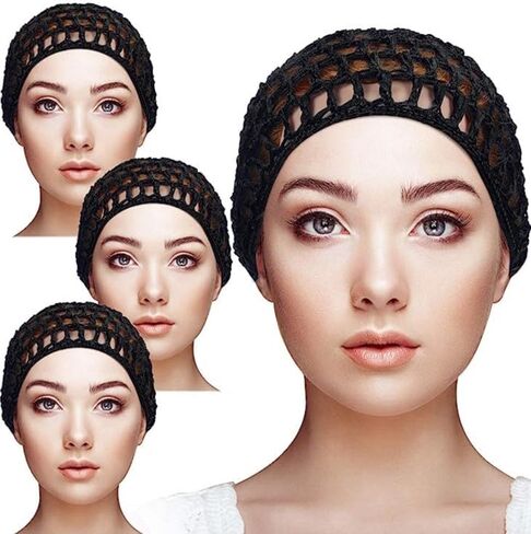 Hair Net Mesh Crochet Knit Snood Hat Thick Short Women Hairnet Wrap Doobie Dominican Snoods Cover Ornament for Sleeping (Black). in Kuwait