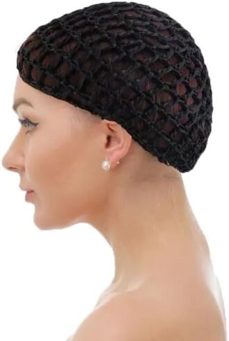 Hair Net Mesh Crochet Knit Snood Hat Thick Short Women Hairnet Wrap Doobie Dominican Snoods Cover Ornament for Sleeping (Black). in Kuwait