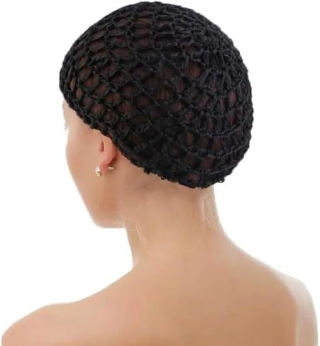 Hair Net Mesh Crochet Knit Snood Hat Thick Short Women Hairnet Wrap Doobie Dominican Snoods Cover Ornament for Sleeping (Black). in Kuwait