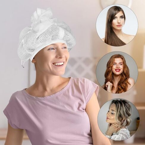غطاء شبكي، غطاء شبكي قابل للتعديل مع رباط لتجفيف الشعر المجعد، غطاء رأس للشعر المجعد، غطاء ناشر شبكي للتجفيف السريع، أبيض in Kuwait