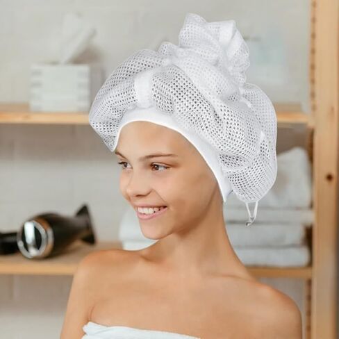 غطاء شبكي، غطاء شبكي قابل للتعديل مع رباط لتجفيف الشعر المجعد، غطاء رأس للشعر المجعد، غطاء ناشر شبكي للتجفيف السريع، أبيض in Kuwait