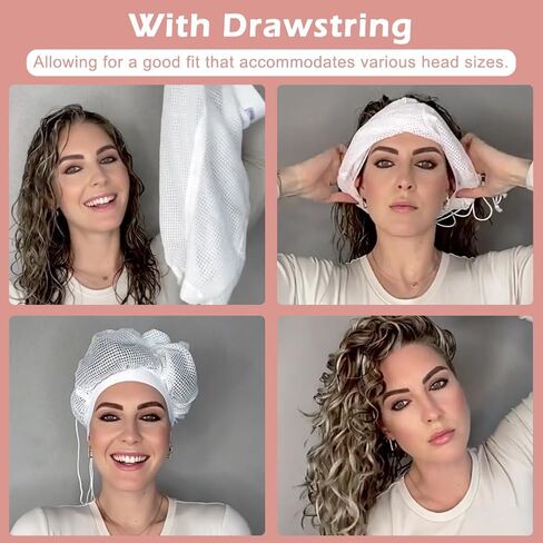 غطاء شبكي، غطاء شبكي قابل للتعديل مع رباط لتجفيف الشعر المجعد، غطاء رأس للشعر المجعد، غطاء ناشر شبكي للتجفيف السريع، أبيض in Kuwait