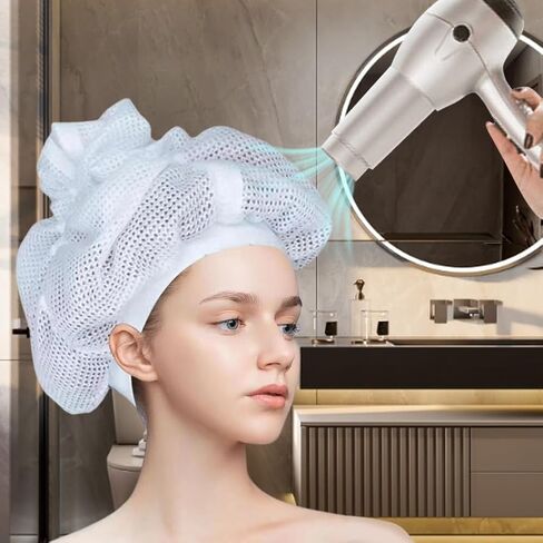 غطاء شبكي، غطاء شبكي قابل للتعديل مع رباط لتجفيف الشعر المجعد، غطاء رأس للشعر المجعد، غطاء ناشر شبكي للتجفيف السريع، أبيض in Kuwait