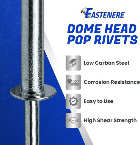 Fastenere Pop Rivets 3/16" x 1-1/4" (50 pcs) Aluminum Body Steel Mandrel, Heavy Duty, Open End, Low Carbon, Dome Head Blind Rivets, Corrosion Resistant & High Shear Strength, 6-20 Gap 1.126" - 1.250" in Saudi Arabia