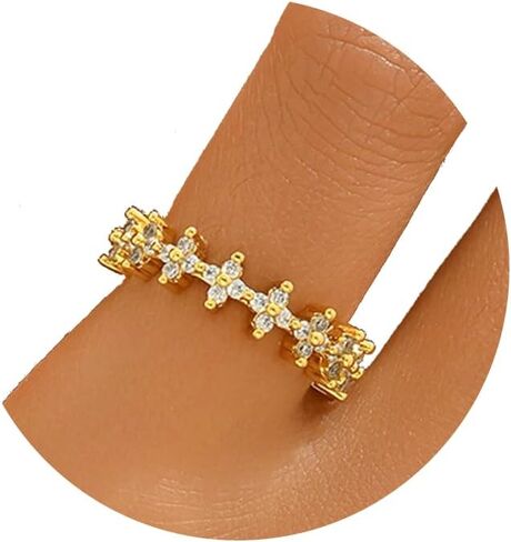 حلقات زركونيا مكعب من الذهب 18K للنساء غير القابلة للتكديس القابلة للتكديس CZ Cross Star Clover Leaf Open Ring Beaternity Band Rings Jewelry in Kuwait