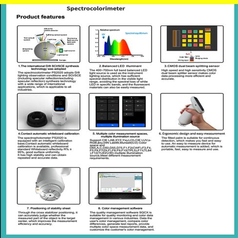 مقياس الطيف اللوني المحمول Φ4 مم مقياس الطيف ذو الفتحة الواحدة المسطحة مع واجهة USB القياسية ASTM ISO الطول الموجي 400-700 نانومتر CMOS مستشعر تقسيم الشعاع المزدوج in Kuwait