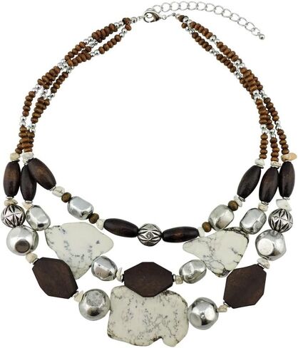 Bocar 3 Layer Turquoise Wood Beaded Statement Chunky Necklace Multi Strands Handmade Collar Jewelry for Women Gifts(NK-10124-white) in Saudi Arabia