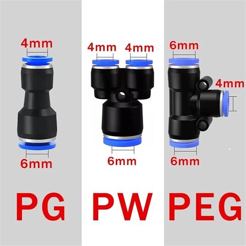100PCS PE PU PG PY PW Pneumatic Fitting 4 6 8 10 12m Air Connectors Quick Connect Tee 3Way Plastic Pipe Hose Tube Connector(6-4(100pcs),PU) in Saudi Arabia