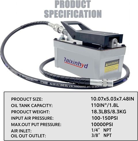 مضخة هيدروليكية مضخة هواء هيدروليكية للقدم خزان ألومنيوم 98 CU.in 10000 PSI Air Actua Treadle مضخة هيدروليكية مع أنبوب، رمادي in Kuwait