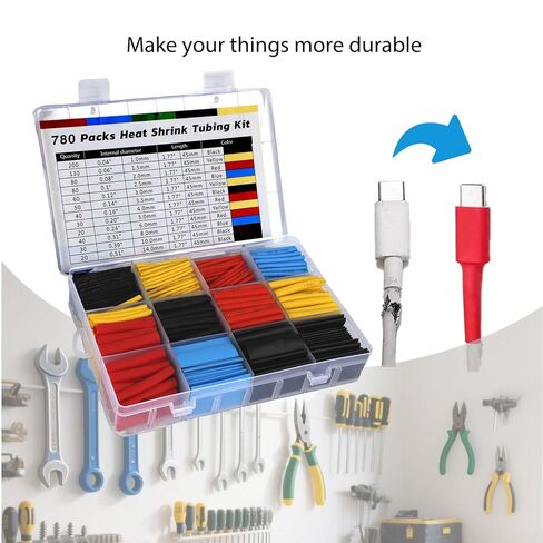 780PCS Heat Shrink Tubing Kit Assorted Wire Sleeves with Storage Case for Cable Insulation Electrical Repair Automotive and DIY Use, Boxed in Saudi Arabia