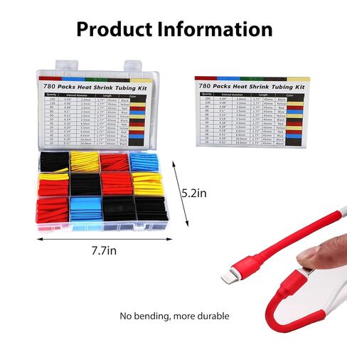 780PCS Heat Shrink Tubing Kit Assorted Wire Sleeves with Storage Case for Cable Insulation Electrical Repair Automotive and DIY Use, Boxed in Saudi Arabia