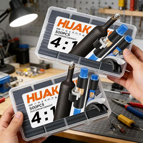 طقم أنابيب الانكماش الحراري مكون من 2 قطعة إجمالي 1000 قطعة، نسبة 4:1 مع بطانة لاصقة، أنابيب لف سلك منكمش، درجة بحرية، مجموعة أنابيب الانكماش الحراري الصناعية والسيارات (أسود) in Kuwait