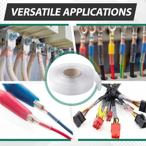 لفة أنابيب الانكماش الحراري 50 قدم 1 بوصة 2: 1 نسبة أنبوب الانكماش الحراري الشفاف من البولي أوليفين غلاف كابل مقاوم للماء ومقاوم للزيت ومقاوم للتآكل لعزل الأسلاك الصناعية الكهربائية in Kuwait