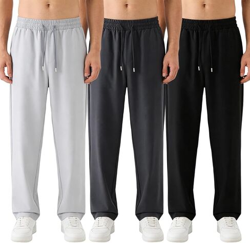 3 Pack Joggers for Men Quick Dry Loose Sport Running Trousers Wide Leg Elastic Waist Drawstring Pants in Kuwait