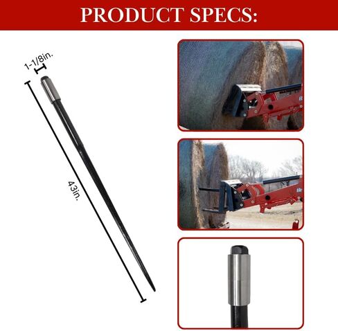 Ag Rite 2-Spear Premium Combo Conus 2 Bale Spears 43 بوصة | أكمام قابلة للحام بسعة 3350 رطل | ملحق مناولة التبن شديد التحمل | استخدام مزرعة بالات مستديرة ومربعة in Kuwait