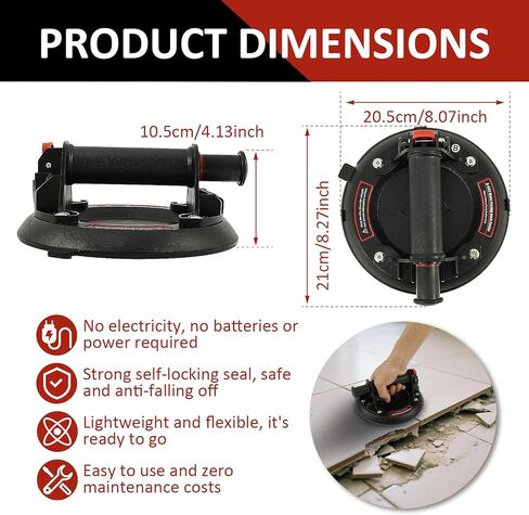 Glass Suction Cup Vacuum Lifter with Handle, 8 inch Practical Vacuum Suction Lifter, Supprot 350lbs Load Capacityfor Lifting Glass Tile Marble Without Electricity in Kuwait