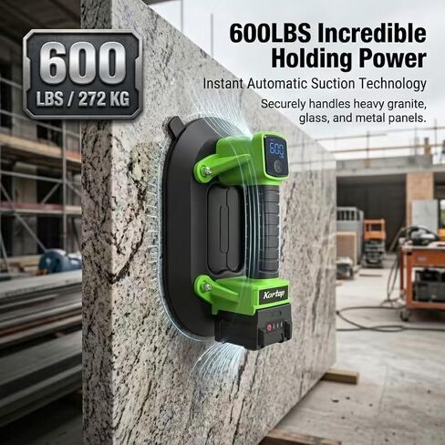 Heavy Duty Suction Cups for Glass Lifting, 600LBS Battery Powered Suction Tool with Digital Display, 4x2400mAh Batteries, Electric Lifter for Granite, Tile, Metal, Large Glass in Kuwait