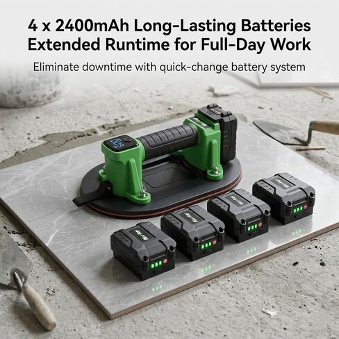 Heavy Duty Suction Cups for Glass Lifting, 600LBS Battery Powered Suction Tool with Digital Display, 4x2400mAh Batteries, Electric Lifter for Granite, Tile, Metal, Large Glass in Kuwait