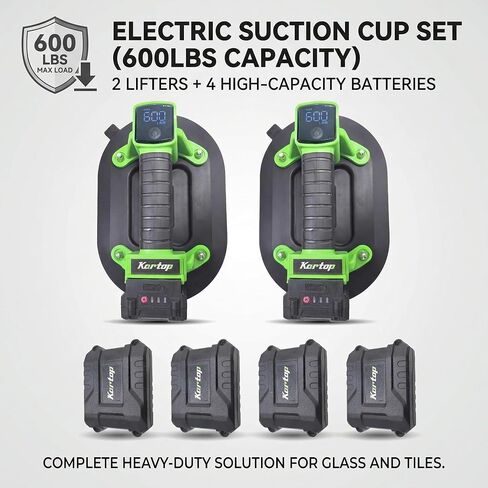 Heavy Duty Suction Cups for Glass Lifting, 600LBS Battery Powered Suction Tool with Digital Display, 4x2400mAh Batteries, Electric Lifter for Granite, Tile, Metal, Large Glass in Kuwait