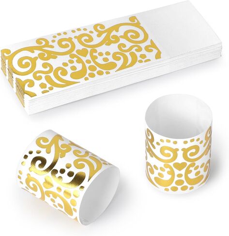 Germiwipe Gold Stamp Paper Napkin Bands Self Adhesive, 200 Pcs Silverware Wraps Band, 1.5x4.25 Inch Luxury Paper Napkin Rings for Restaurant, Wedding, Party, Holiday (Matte Gold) in Kuwait