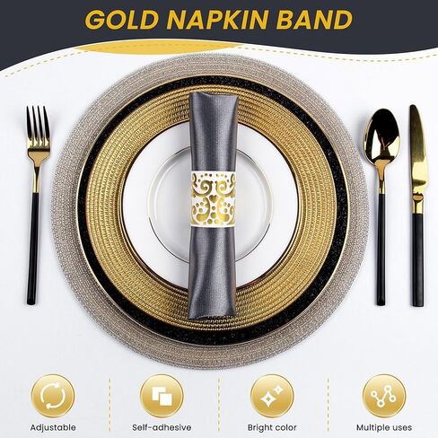 Germiwipe Gold Stamp Paper Napkin Bands Self Adhesive, 200 Pcs Silverware Wraps Band, 1.5x4.25 Inch Luxury Paper Napkin Rings for Restaurant, Wedding, Party, Holiday (Matte Gold) in Kuwait