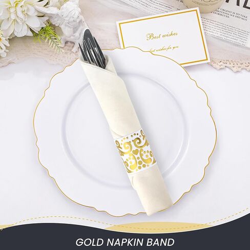 Germiwipe Gold Stamp Paper Napkin Bands Self Adhesive, 200 Pcs Silverware Wraps Band, 1.5x4.25 Inch Luxury Paper Napkin Rings for Restaurant, Wedding, Party, Holiday (Matte Gold) in Kuwait