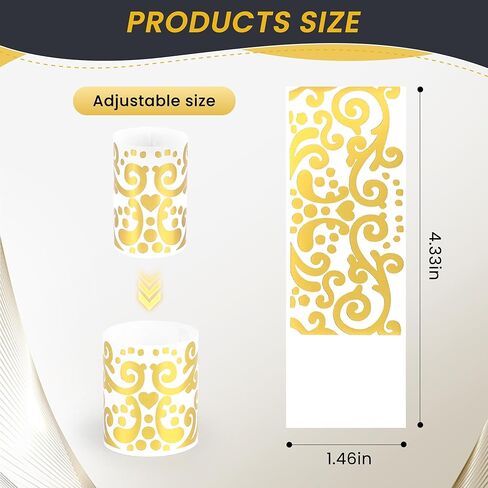 Germiwipe Gold Stamp Paper Napkin Bands Self Adhesive, 200 Pcs Silverware Wraps Band, 1.5x4.25 Inch Luxury Paper Napkin Rings for Restaurant, Wedding, Party, Holiday (Matte Gold) in Kuwait