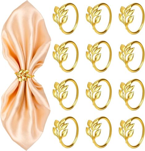 12 Pcs Gold Napkin Rings Set, Metal Fall Leaf Napkin Ring Holders for Christmas Thanksgiving Valentine Wedding Birthday Party Festive Dinner Banquet Table Decorations in Kuwait
