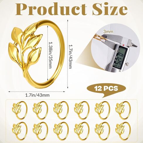 12 Pcs Gold Napkin Rings Set, Metal Fall Leaf Napkin Ring Holders for Christmas Thanksgiving Valentine Wedding Birthday Party Festive Dinner Banquet Table Decorations in Kuwait