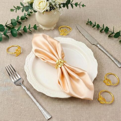 12 Pcs Gold Napkin Rings Set, Metal Fall Leaf Napkin Ring Holders for Christmas Thanksgiving Valentine Wedding Birthday Party Festive Dinner Banquet Table Decorations in Kuwait