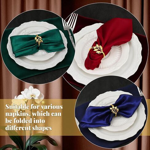 12 Pcs Gold Napkin Rings Set, Metal Fall Leaf Napkin Ring Holders for Christmas Thanksgiving Valentine Wedding Birthday Party Festive Dinner Banquet Table Decorations in Kuwait