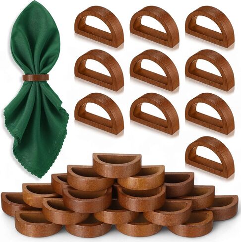 Remerry 12 Pcs Wooden Napkin Rings Handmade Dining Napkin Holder Buckles Farmhouse Semicircle Serviette Ring for Xmas Gathering Everyday Use Harvest Wedding Table Setting (Wood Color) in Saudi Arabia