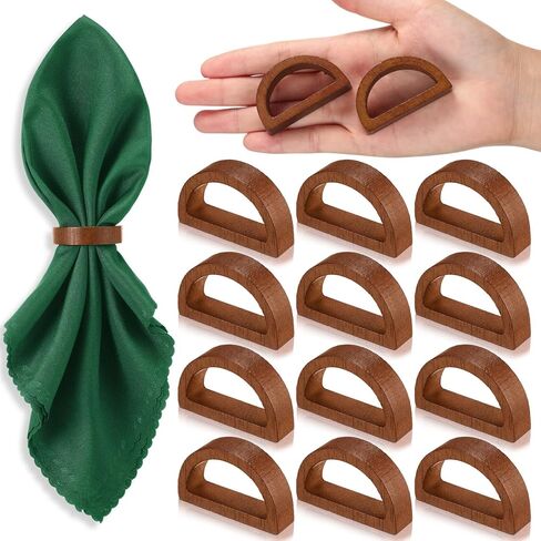 Remerry 12 Pcs Wooden Napkin Rings Handmade Dining Napkin Holder Buckles Farmhouse Semicircle Serviette Ring for Xmas Gathering Everyday Use Harvest Wedding Table Setting (Wood Color) in Saudi Arabia