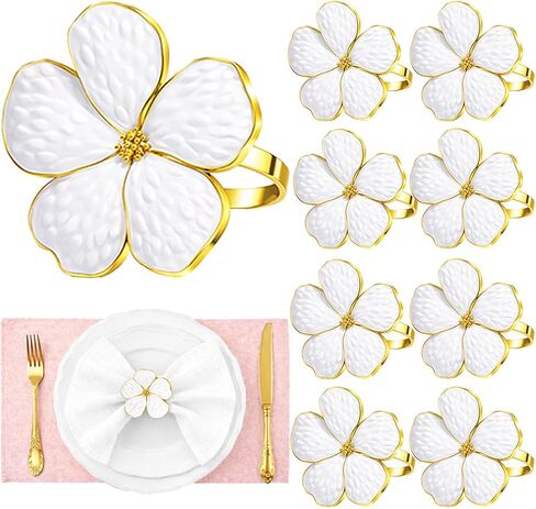 Flower Napkin Rings Set of 8, European Palace-Style Glaze, High-Temperature Fired Ideal for Photography Props, Ribbon Clips, or Curtain Tiebacks, Weddings/Birthdays (White) in Saudi Arabia