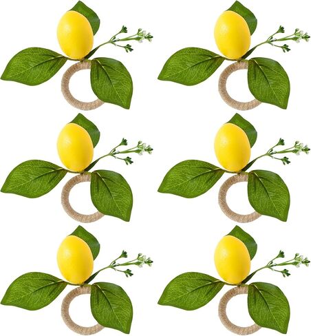 مجموعة حلقات مناديل الليمون الربيعية من APTWOW مكونة من 6 قطع - حامل مناديل أوراق الليمون الأصفر والأخضر، حلقات مناديل المزرعة لعيد الفصح وحفلات الزفاف وأعياد الميلاد وديكور الطاولة الصيفية in Kuwait