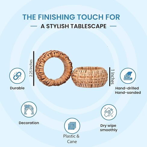 حلقة منديل الجوت النظيفة، حلقات منديل منسوجة يدويًا - 12 قطعة من حاملات مناديل الروطان المصنوعة يدويًا حلقات مناديل الخريف في المزرعة لعيد الشكر والكريسماس وتزيين طاولة الزفاف (طبيعي) in Kuwait