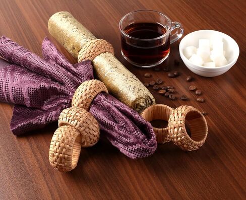 حلقة منديل الجوت النظيفة، حلقات منديل منسوجة يدويًا - 12 قطعة من حاملات مناديل الروطان المصنوعة يدويًا حلقات مناديل الخريف في المزرعة لعيد الشكر والكريسماس وتزيين طاولة الزفاف (طبيعي) in Kuwait