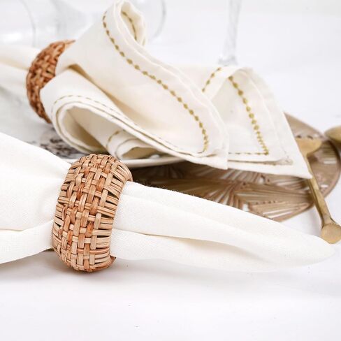 حلقة منديل الجوت النظيفة، حلقات منديل منسوجة يدويًا - 12 قطعة من حاملات مناديل الروطان المصنوعة يدويًا حلقات مناديل الخريف في المزرعة لعيد الشكر والكريسماس وتزيين طاولة الزفاف (طبيعي) in Kuwait