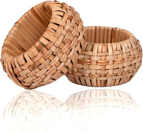 حلقة منديل الجوت النظيفة، حلقات منديل منسوجة يدويًا - 12 قطعة من حاملات مناديل الروطان المصنوعة يدويًا حلقات مناديل الخريف في المزرعة لعيد الشكر والكريسماس وتزيين طاولة الزفاف (طبيعي) in Kuwait