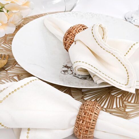 حلقة منديل الجوت النظيفة، حلقات منديل منسوجة يدويًا - 12 قطعة من حاملات مناديل الروطان المصنوعة يدويًا حلقات مناديل الخريف في المزرعة لعيد الشكر والكريسماس وتزيين طاولة الزفاف (طبيعي) in Kuwait