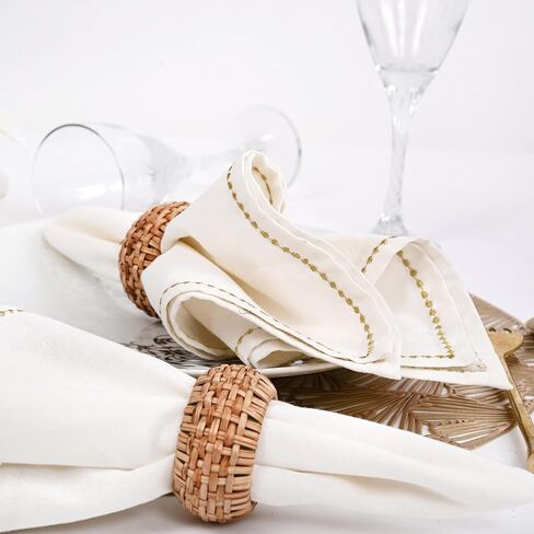 حلقة منديل الجوت النظيفة، حلقات منديل منسوجة يدويًا - 12 قطعة من حاملات مناديل الروطان المصنوعة يدويًا حلقات مناديل الخريف في المزرعة لعيد الشكر والكريسماس وتزيين طاولة الزفاف (طبيعي) in Kuwait