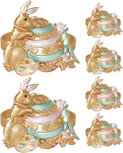 Tofficu 6Pcs Easter Napkin Rings Bunny Napkin Holder Metal Napkin Buckles Serviette Ring for Easter Party Banquet Dinner Spring Table Decoration in Saudi Arabia