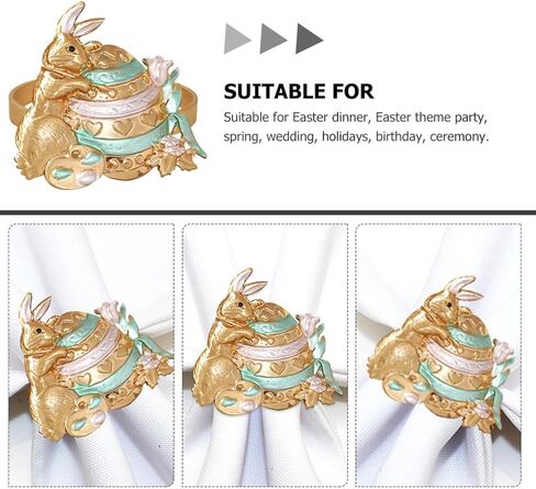 Tofficu 6Pcs Easter Napkin Rings Bunny Napkin Holder Metal Napkin Buckles Serviette Ring for Easter Party Banquet Dinner Spring Table Decoration in Saudi Arabia