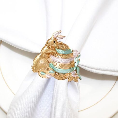Tofficu 6Pcs Easter Napkin Rings Bunny Napkin Holder Metal Napkin Buckles Serviette Ring for Easter Party Banquet Dinner Spring Table Decoration in Saudi Arabia