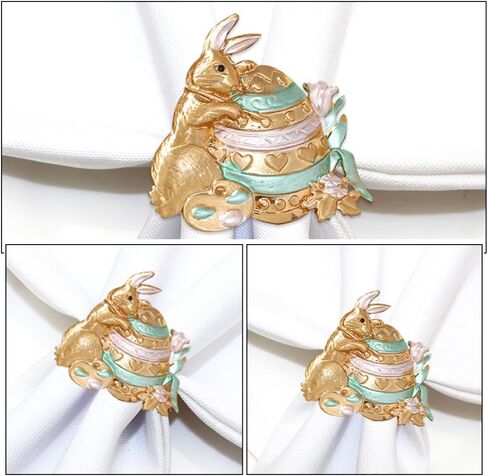 Tofficu 6Pcs Easter Napkin Rings Bunny Napkin Holder Metal Napkin Buckles Serviette Ring for Easter Party Banquet Dinner Spring Table Decoration in Saudi Arabia