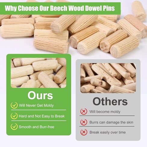 دبابيس وتد خشبية مقاس 5/16 بوصة × 1 بوصة، قضبان وتد خشبية مخددة FoDau770، أوتاد وتد من خشب الزان الطبيعي للحرف اليدوية وأعمال النجارة والأثاث DIY - 100 قطعة in Kuwait