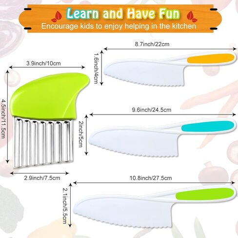 4 Pcs Kids Knife Set, Kids Kitchen Knife with Crinkle Cutter, Serrated Edges Plastic Toddler Chef Knife for Real Cooking & Cutting Fruit Bread in Kuwait