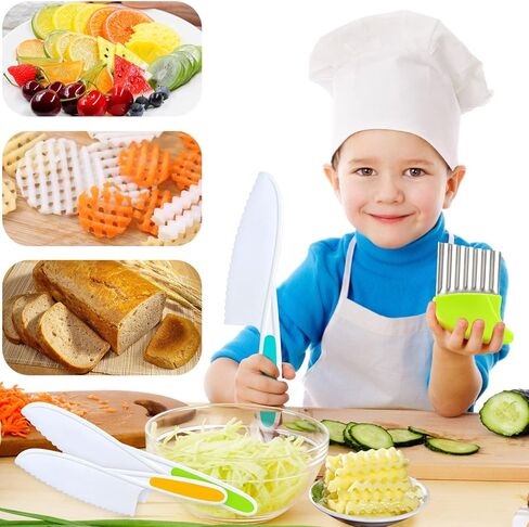 4 Pcs Kids Knife Set, Kids Kitchen Knife with Crinkle Cutter, Serrated Edges Plastic Toddler Chef Knife for Real Cooking & Cutting Fruit Bread in Kuwait
