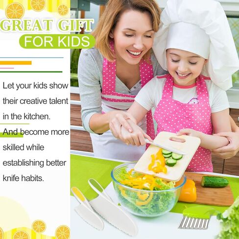 4 Pcs Kids Knife Set, Kids Kitchen Knife with Crinkle Cutter, Serrated Edges Plastic Toddler Chef Knife for Real Cooking & Cutting Fruit Bread in Kuwait